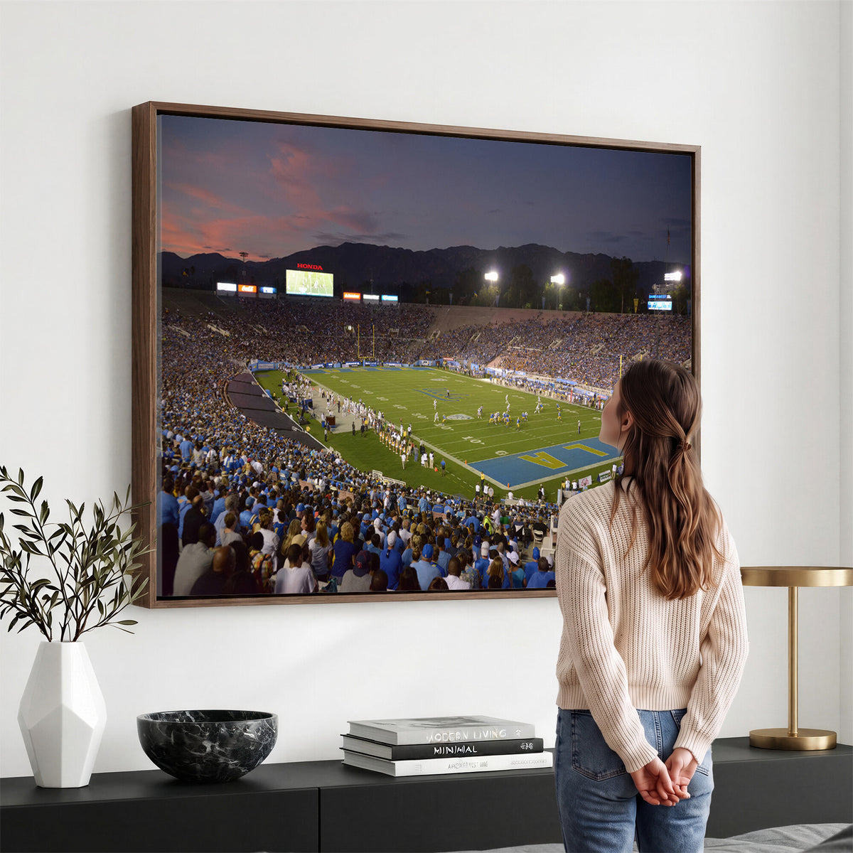 90359-MGV-CV-36X24 - UCLA Bruins Football Team Print - Pasadena Rose Bowl Stadium Wall Art Canvas Print