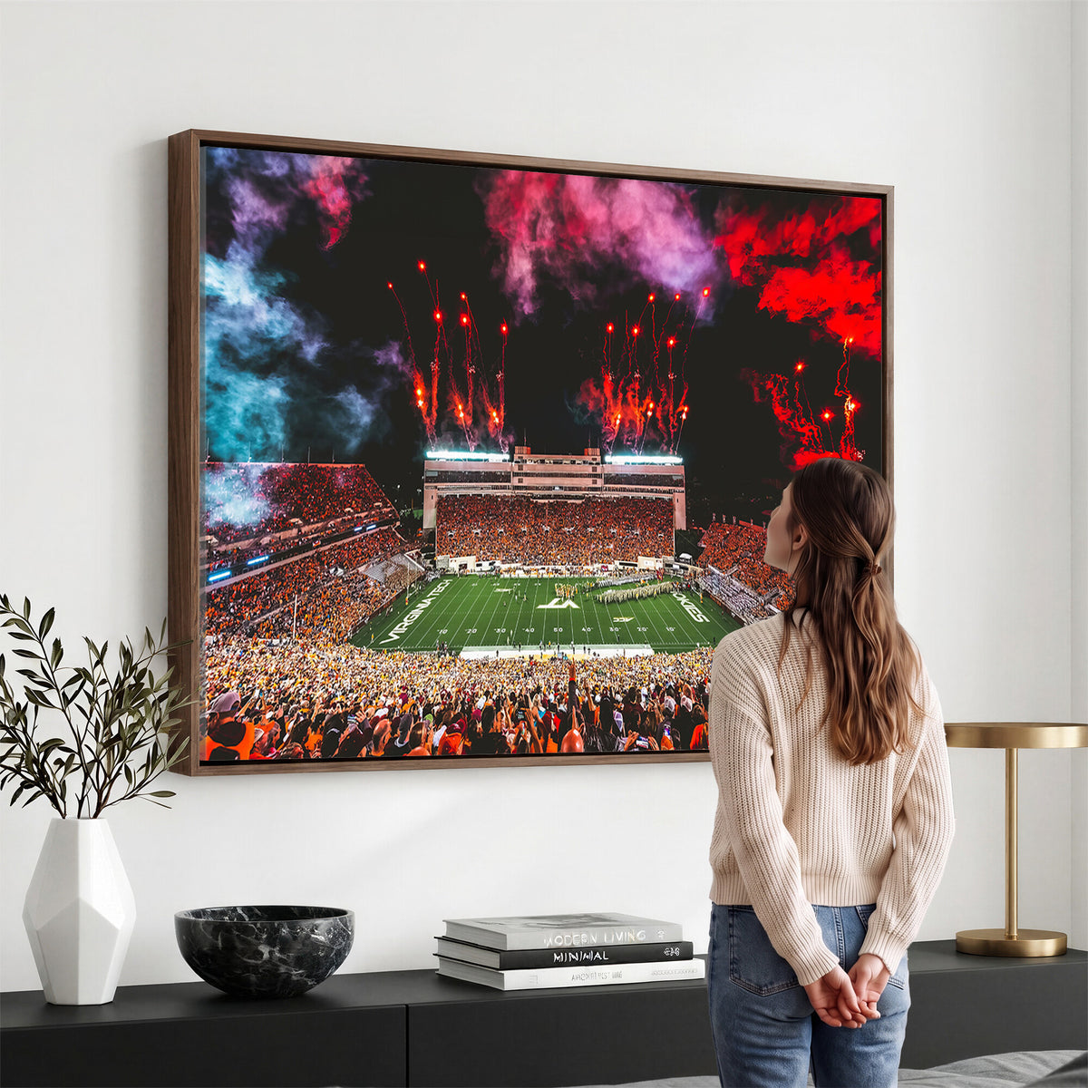 65761-MGV-CV-36X24 - Virginia Tech Hokies Football Team Print - Blacksburg Lane Stadium Wall Art Canvas Print