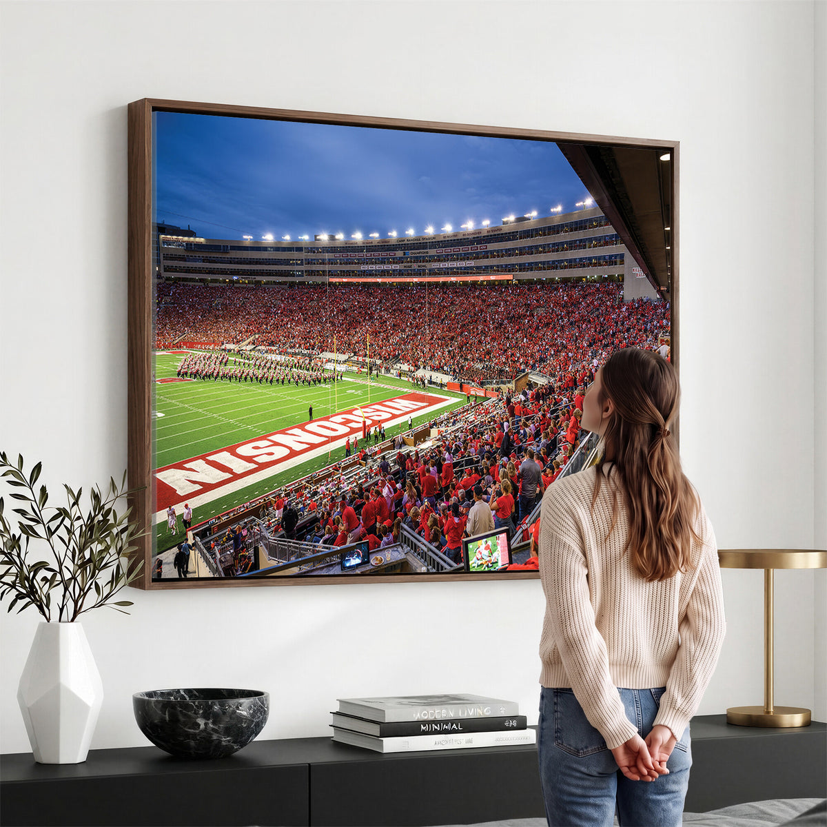 57601-MGV-CV-36X24 - Wisconsin Badgers Football Team Print - Madison Camp Randall Stadium Wall Art, Wisconsin Badgers