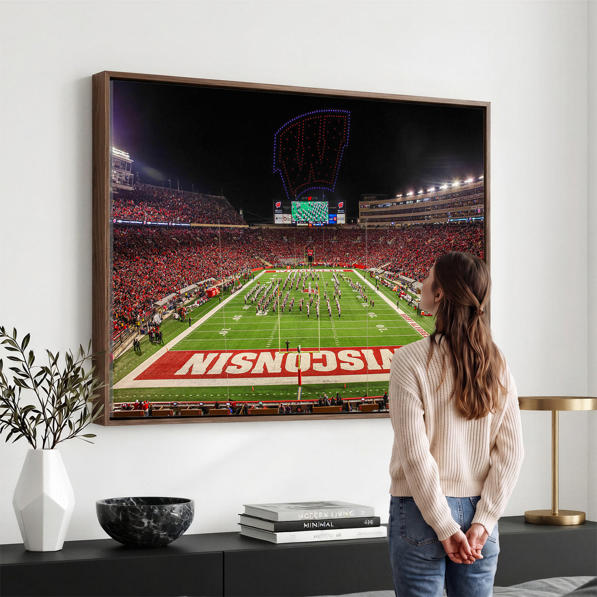 34125-MGV-CV-36X24 - Wisconsin Badgers Football Team Print Canvas- Madison Camp Randall Stadium Wall Art Canvas Print