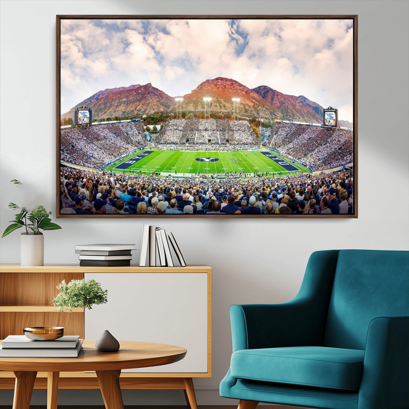 MGV-FC-36X24 - Brigham Young University Cougars Football Team Print - Provo LaVell Edwards Stadium Wall Art Canvas