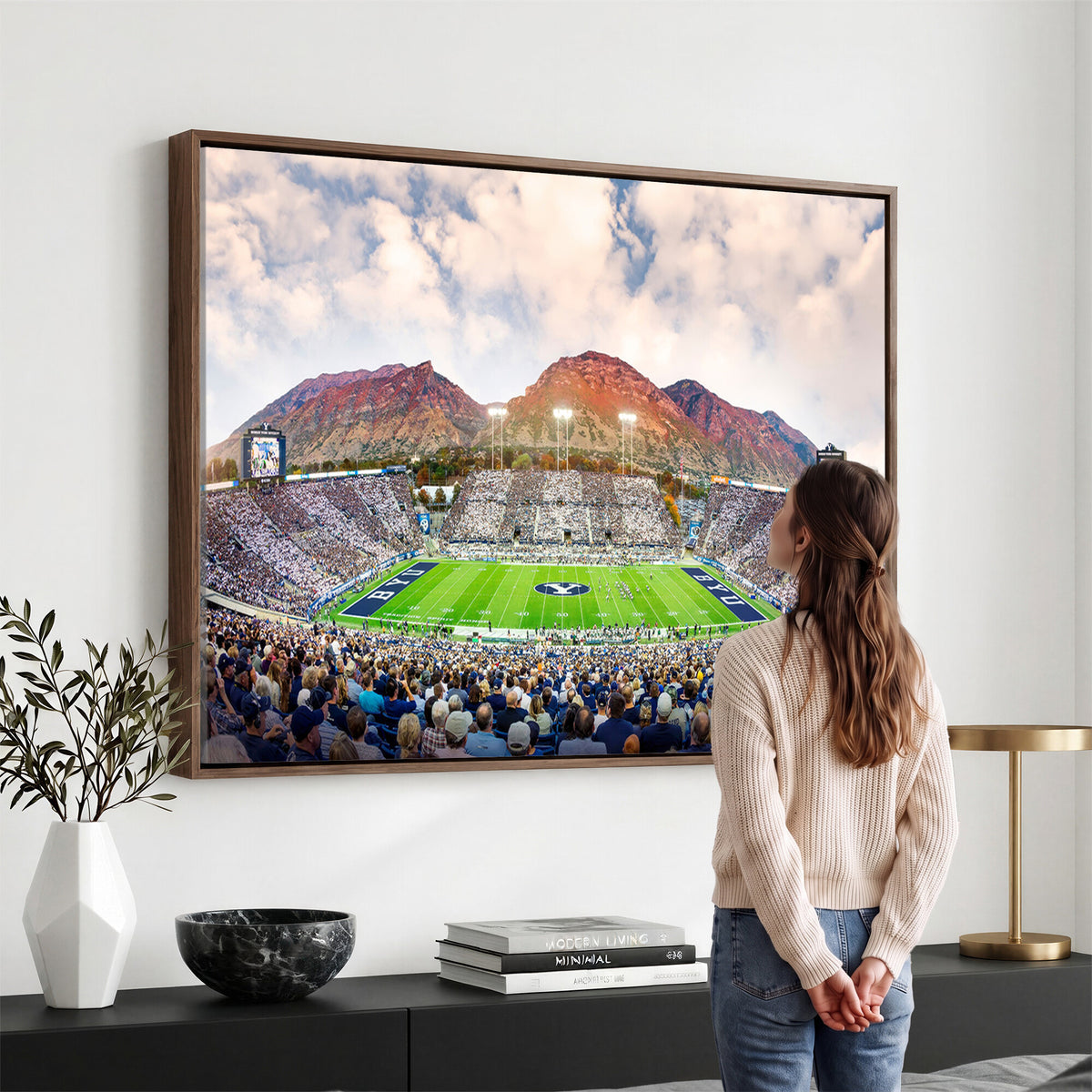 85734-MGV-CV-36X24 - Brigham Young University Cougars Football Team Print - Provo LaVell Edwards Stadium Wall Art Canvas
