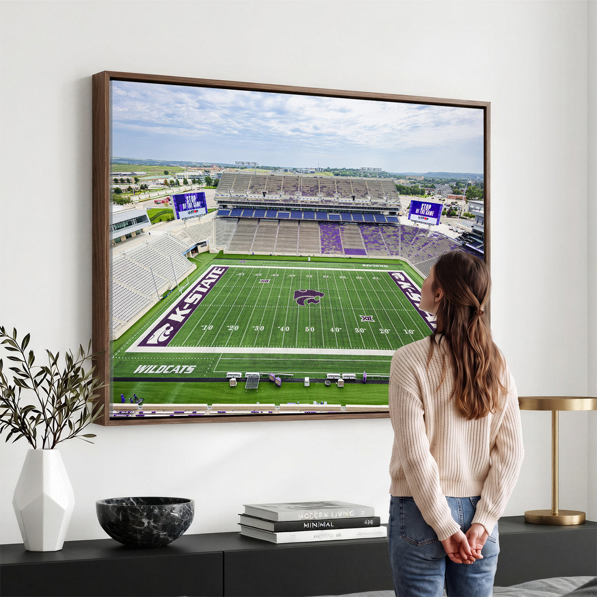 29452-MGV-CV-36X24 - KState Wildcats Football Team Print - Manhattan Bill Snyder Family Football Stadium Wall Art Canvas