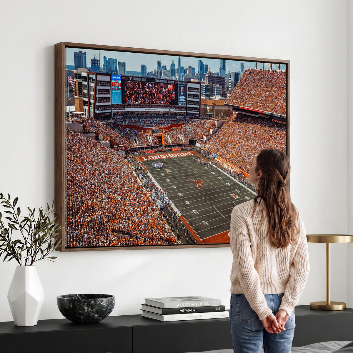 92103-MGV-CV-36X24 - University of Texas Longhorns Football Team Print - Austin Darrell K Royal-Texas Memorial Stadium