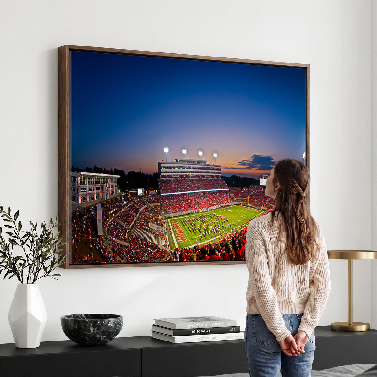 76202-MGV-CV-36X24 - Wolfpack Football Team Wall Art Print - Raleigh Carter-Finley Stadium Wall Art Canvas Print
