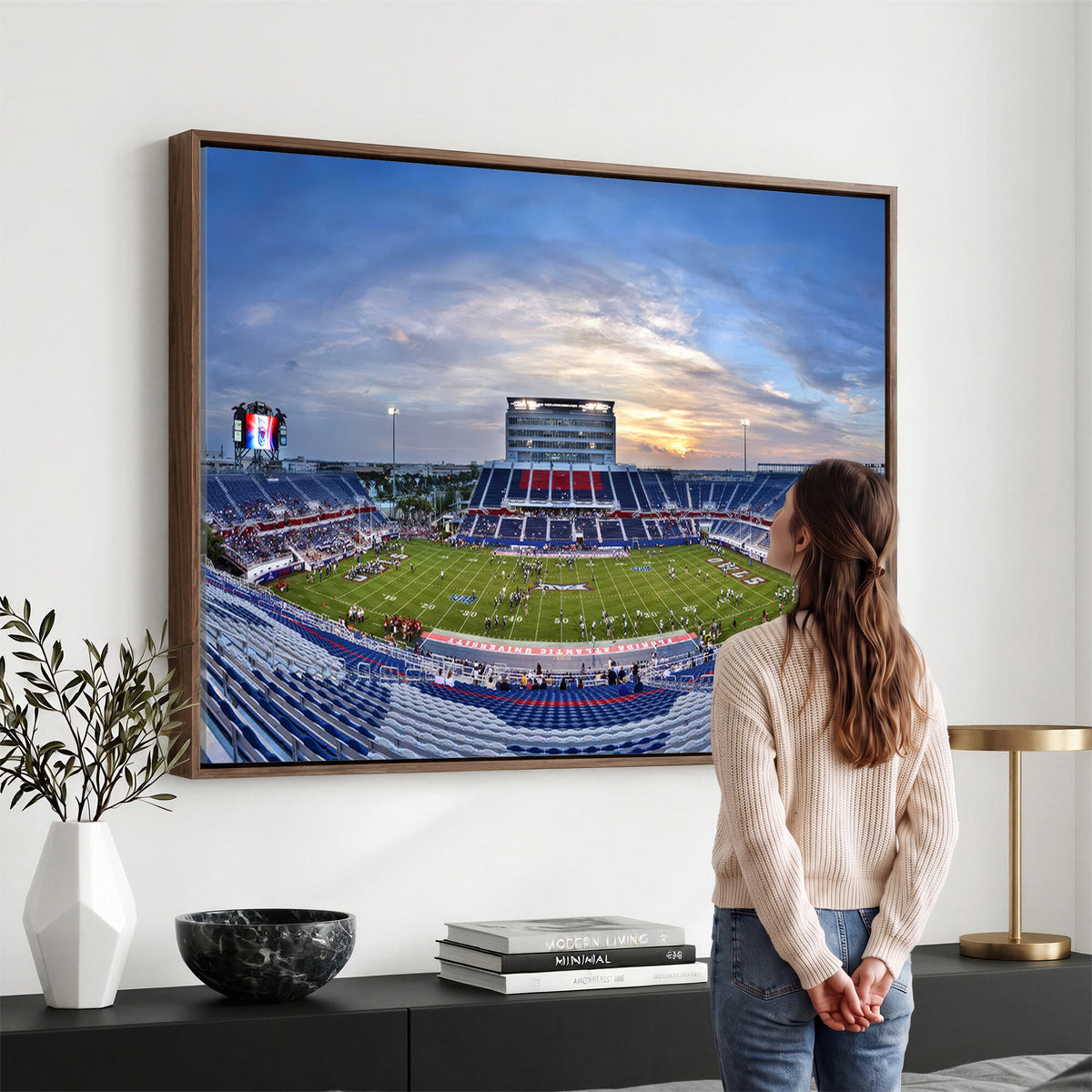 69559-MGV-CV-36X24 - Florida Atlantic University Owls Football Team Print - Boca Raton FAU Stadium Wall Art Canvas Print