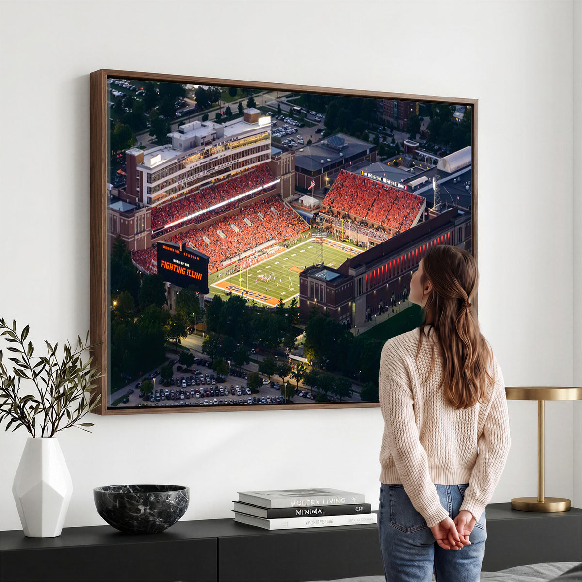 78052-MGV-CV-36X24 - University of Illinois Fighting Illini Football Team Print - Champaign Illinois Memorial Stadium