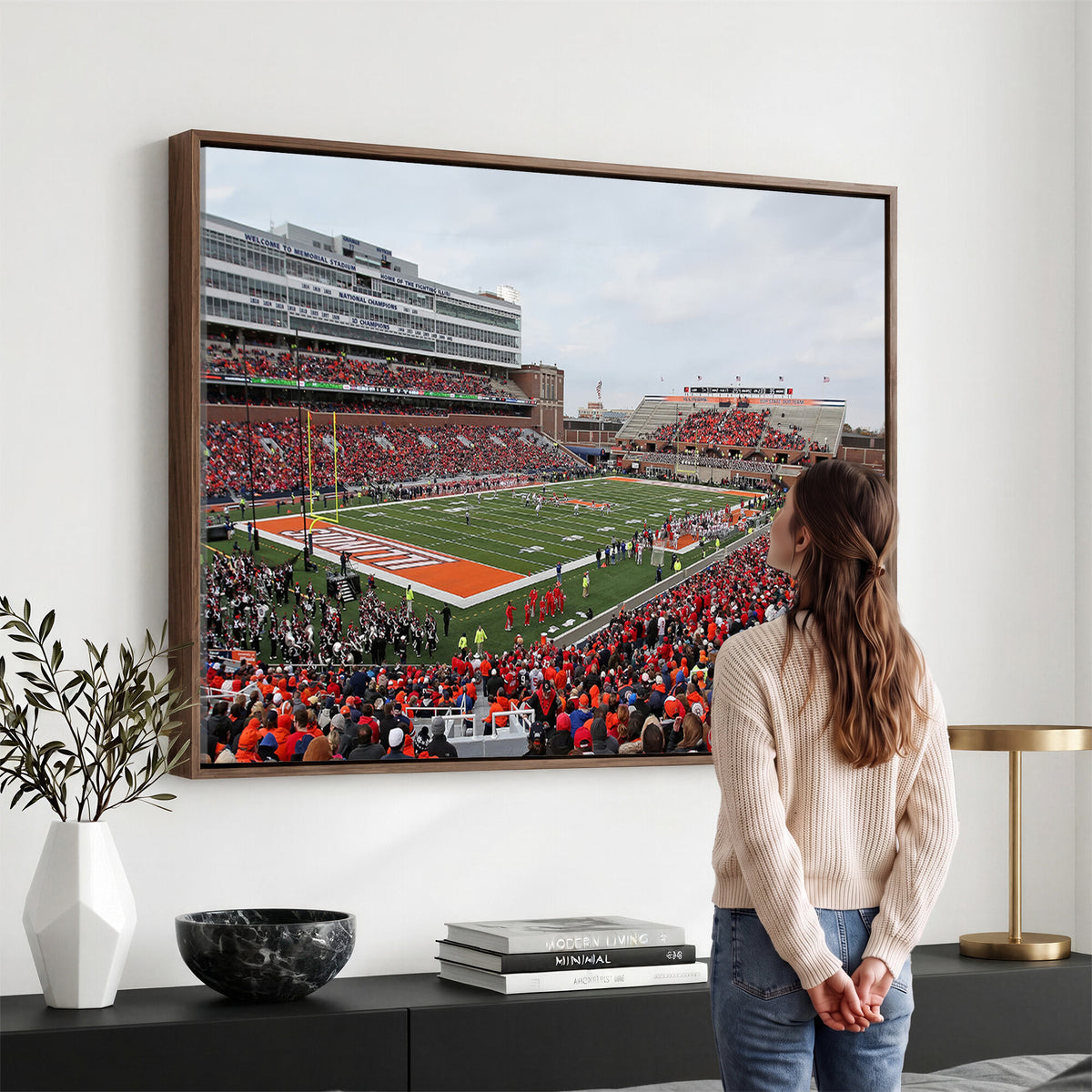 86851-MGV-CV-36X24 - University of Illinois Fighting Illini Football Team Print - Champaign Illinois Memorial Stadium