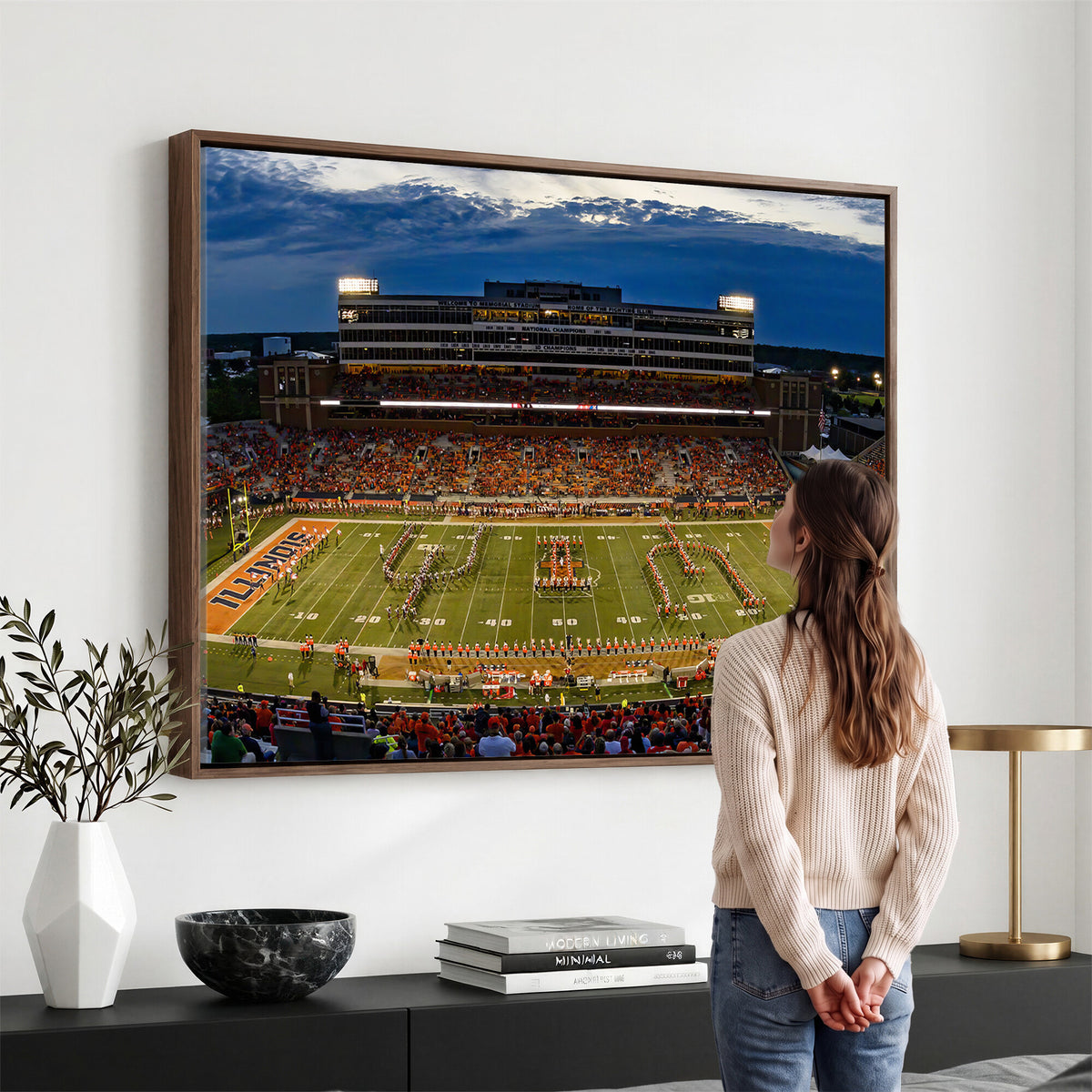 44513-MGV-CV-36X24 - University of Illinois Fighting Illini Football Team Print - Champaign Illinois Memorial Stadium