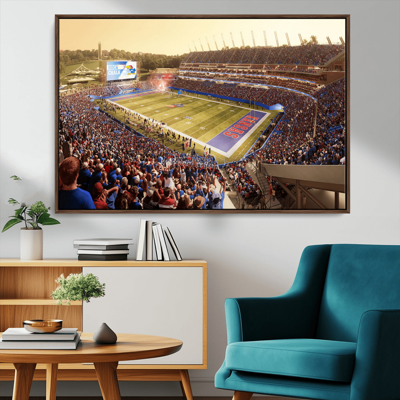 MGV-FC-36X24 - University of Kansas Jayhawks Football Team Print - Lawrence Kansas Memorial Stadium Wall Art Canvas