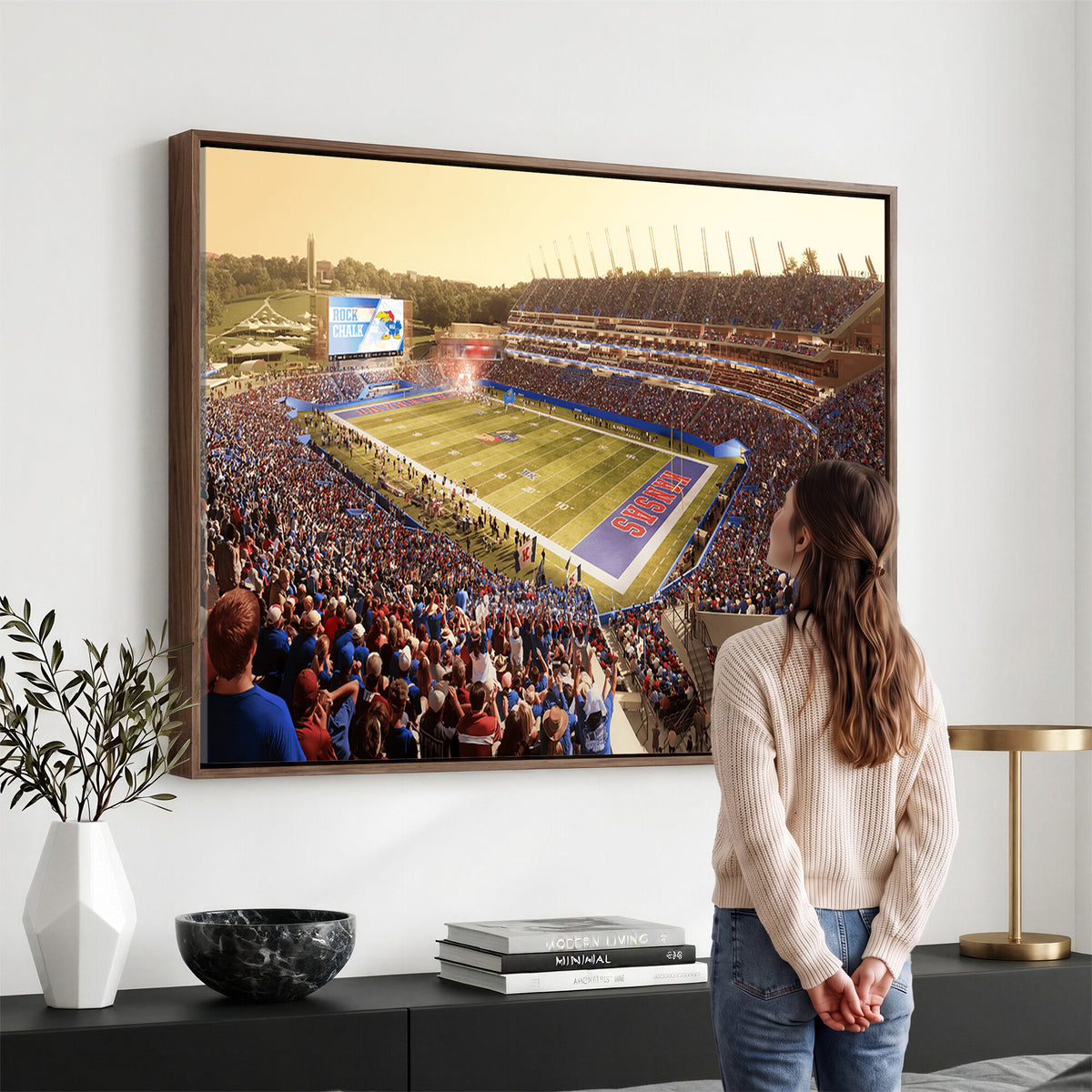 71731-MGV-CV-36X24 - University of Kansas Jayhawks Football Team Print - Lawrence Kansas Memorial Stadium Wall Art Canvas