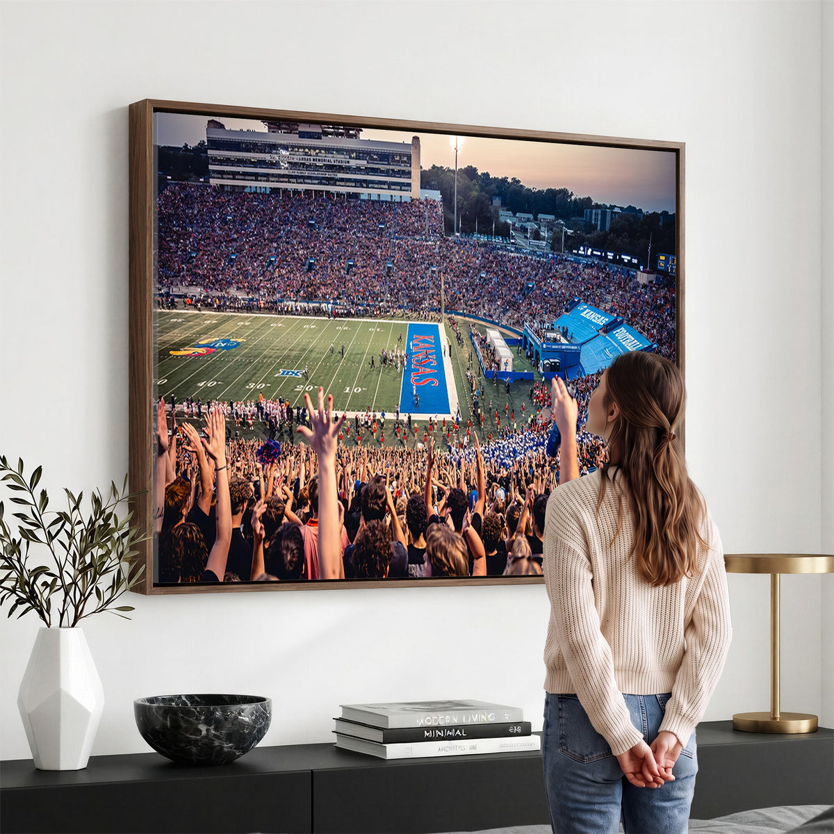 40169-MGV-CV-36X24 - University of Kansas Jayhawks Football Team Art Print - Lawrence Kansas Memorial Stadium Wall Art