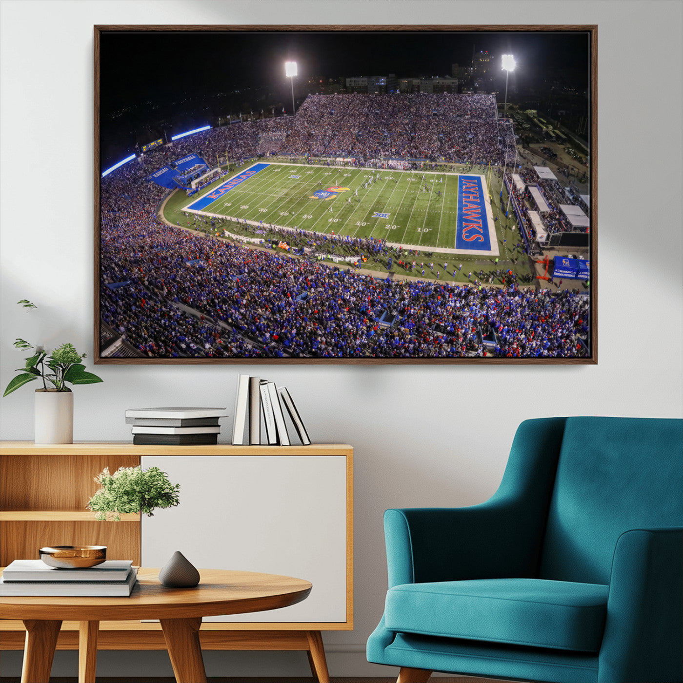 MGV-FC-36X24 - University of Kansas Jayhawks Football Team Print - Lawrence Kansas Memorial Stadium Wall Art Canvas