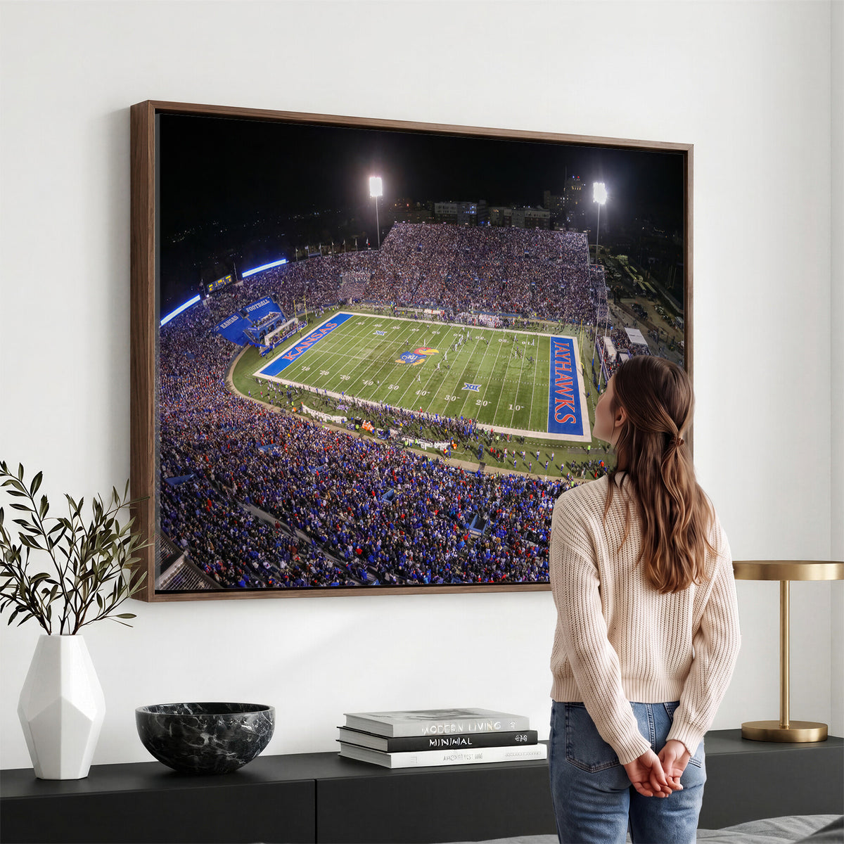 69760-MGV-CV-36X24 - University of Kansas Jayhawks Football Team Print - Lawrence Kansas Memorial Stadium Wall Art Canvas