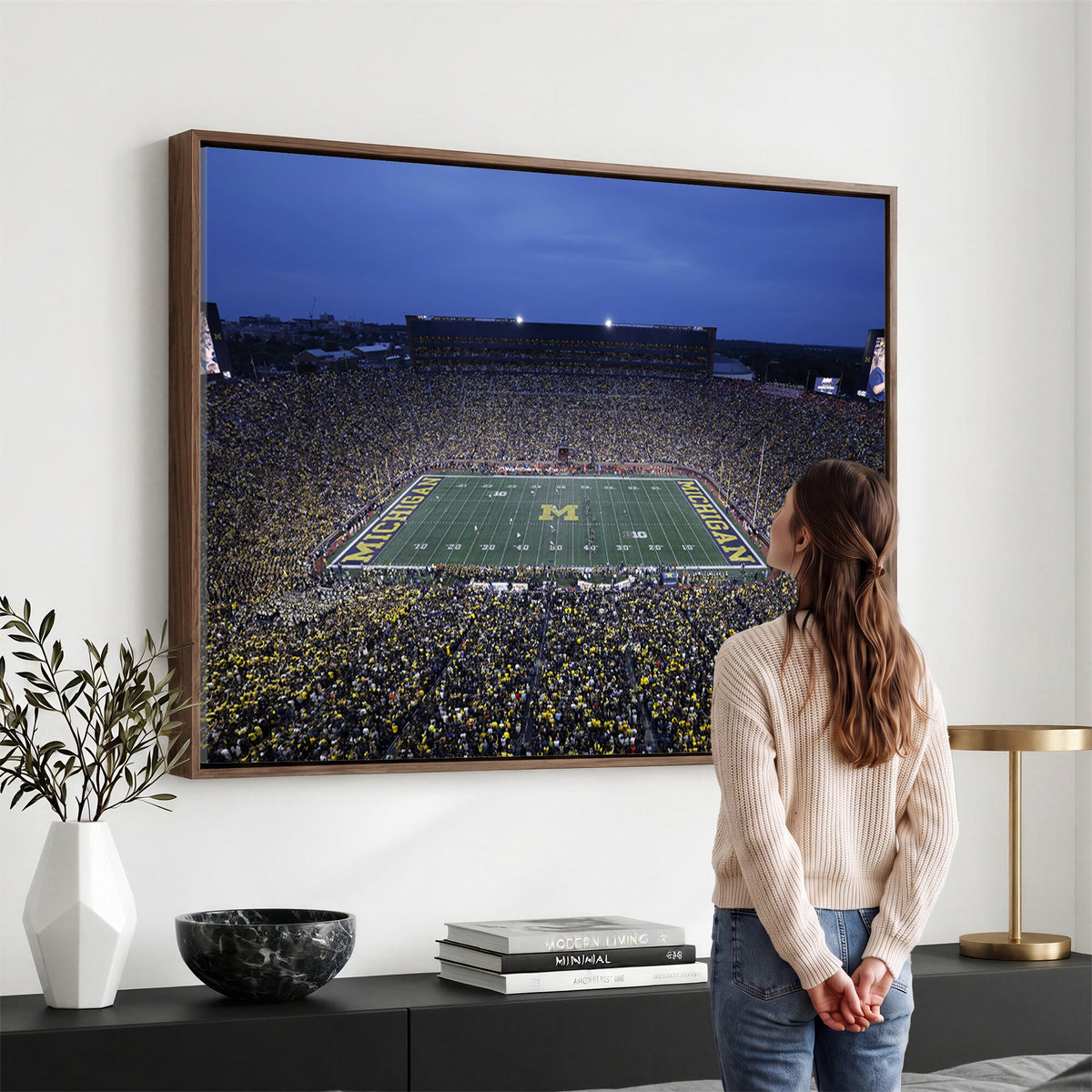 34202-MGV-CV-36X24 - University of Michigan Wolverines Football Team Print - Ann Arbor Michigan Stadium Wall Art Canvas