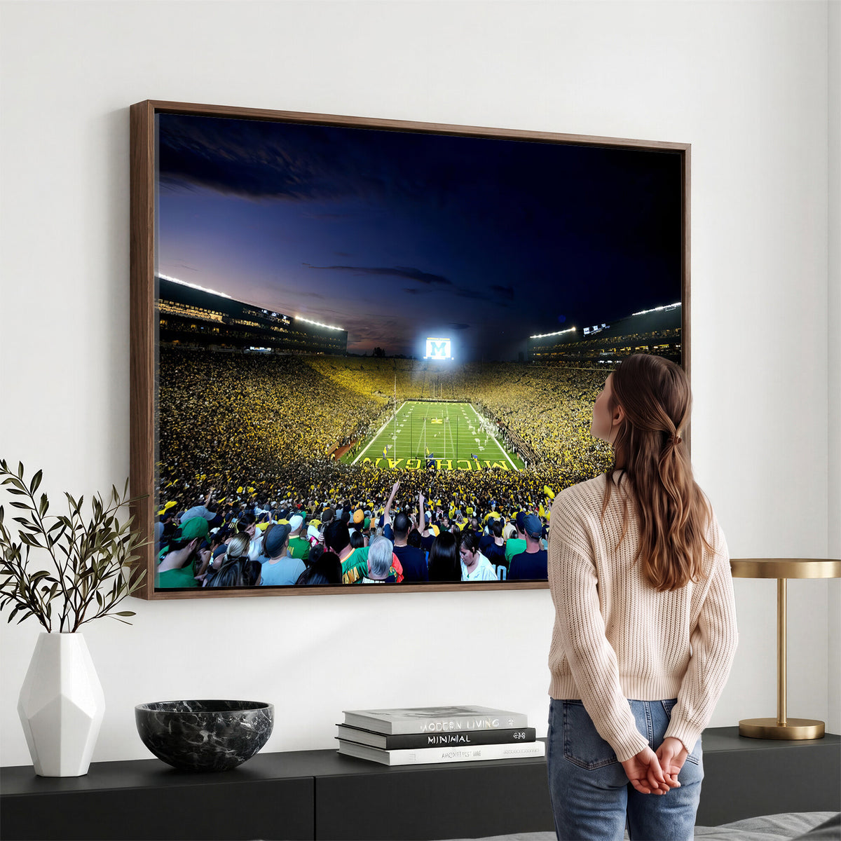 22115-MGV-CV-36X24 - University of Michigan Wolverines Football Team Print - Ann Arbor Michigan Stadium Canvas Print
