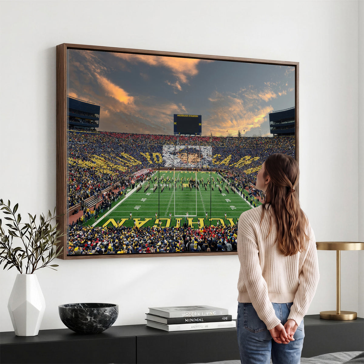 81843-MGV-CV-36X24 - University of Michigan Wolverines Print Canvas, Football Team Print - Ann Arbor Michigan Stadium