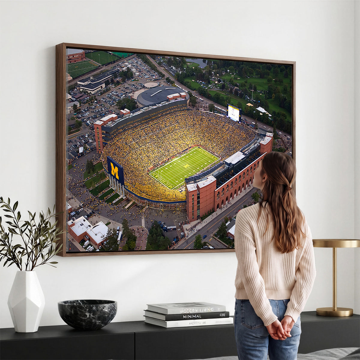 95248-MGV-CV-36X24 - University of Michigan Wolverines Football Team Print - Ann Arbor Michigan Stadium Wall Art Canvas