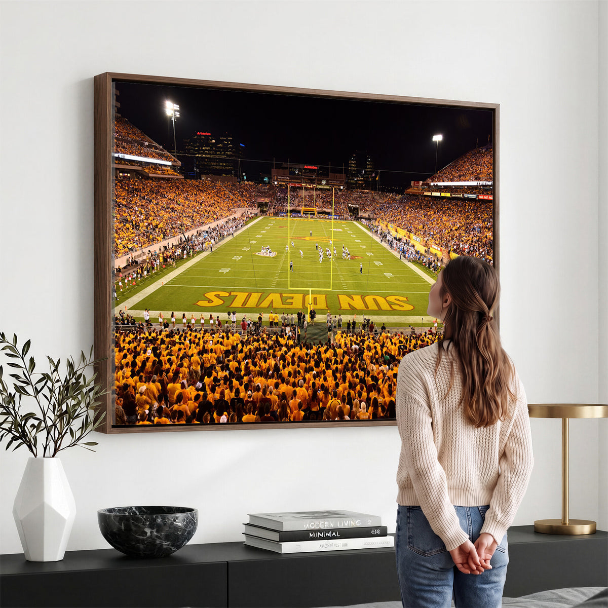 21588-MGV-CV-36X24 - ASU Sun Devils Football Team Print - Phoenix Mountain America Stadium Wall Art Canvas Print