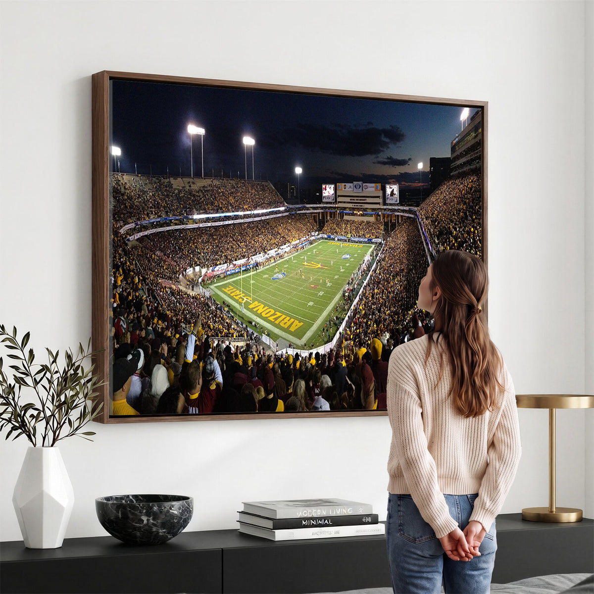 75716-MGV-CV-36X24 - ASU Sun Devils Football Team Print Canvas - Phoenix Mountain America Stadium Wall Art Canvas Print