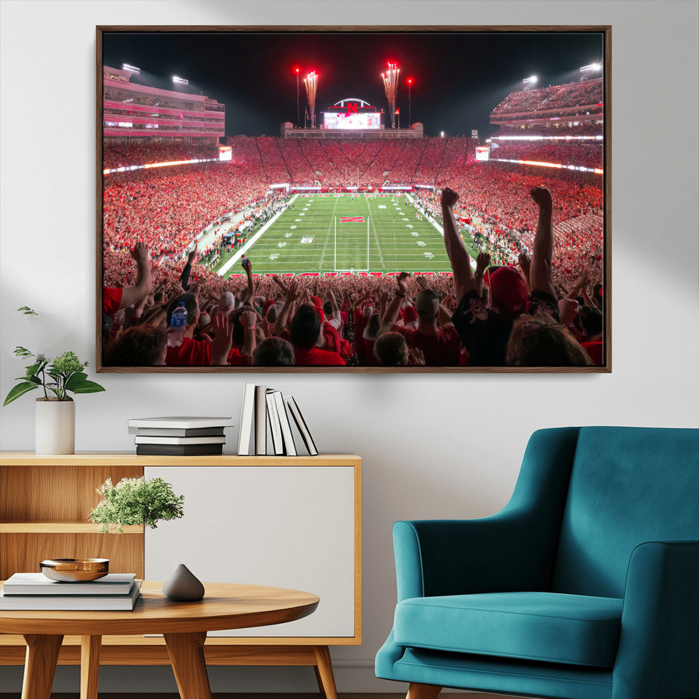 MGV-FC-36X24 - University of Nebraska Cornhuskers Football Team Print - Lincoln Memorial Stadium Wall Art Canvas