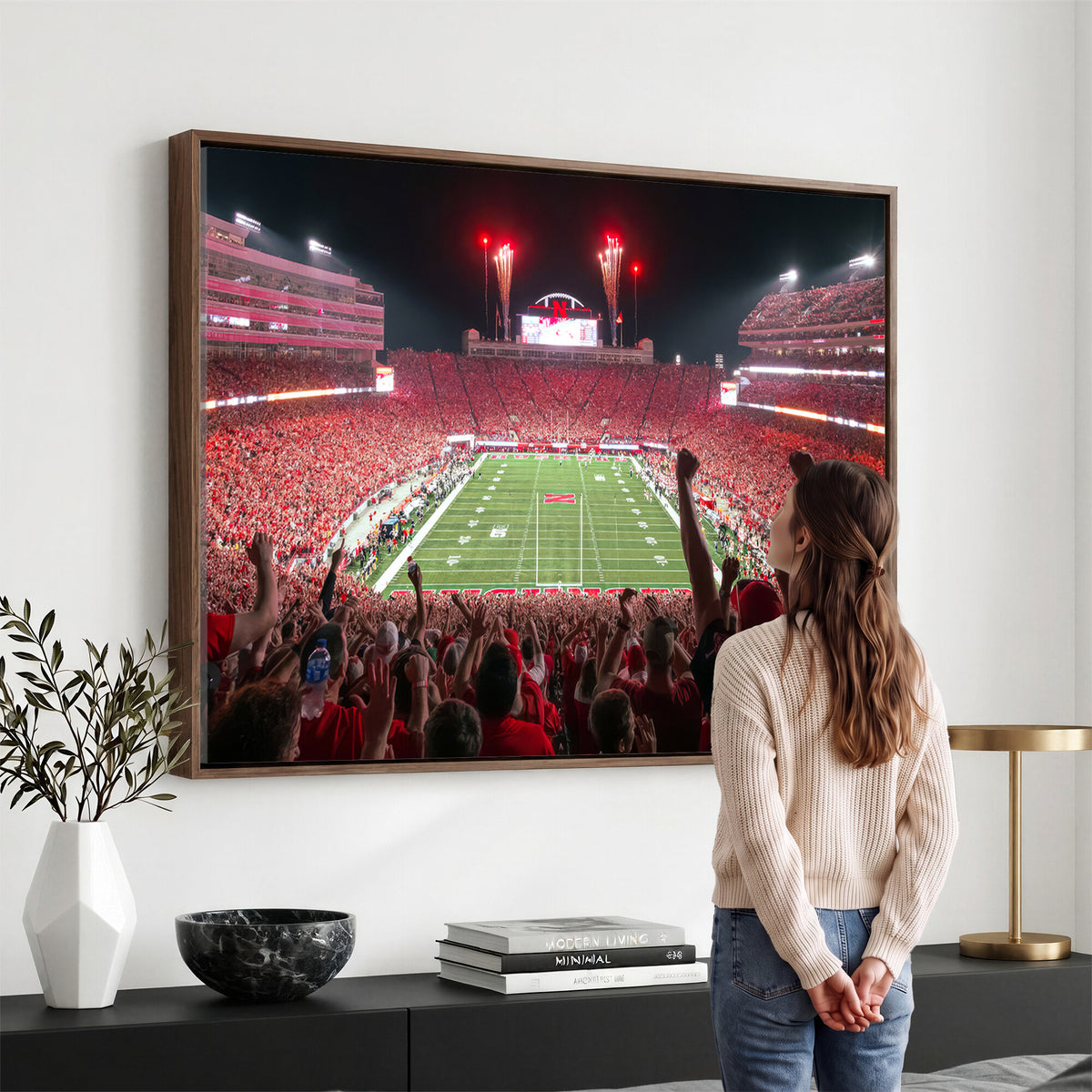 43351-MGV-CV-36X24 - University of Nebraska Cornhuskers Football Team Print - Lincoln Memorial Stadium Wall Art Canvas