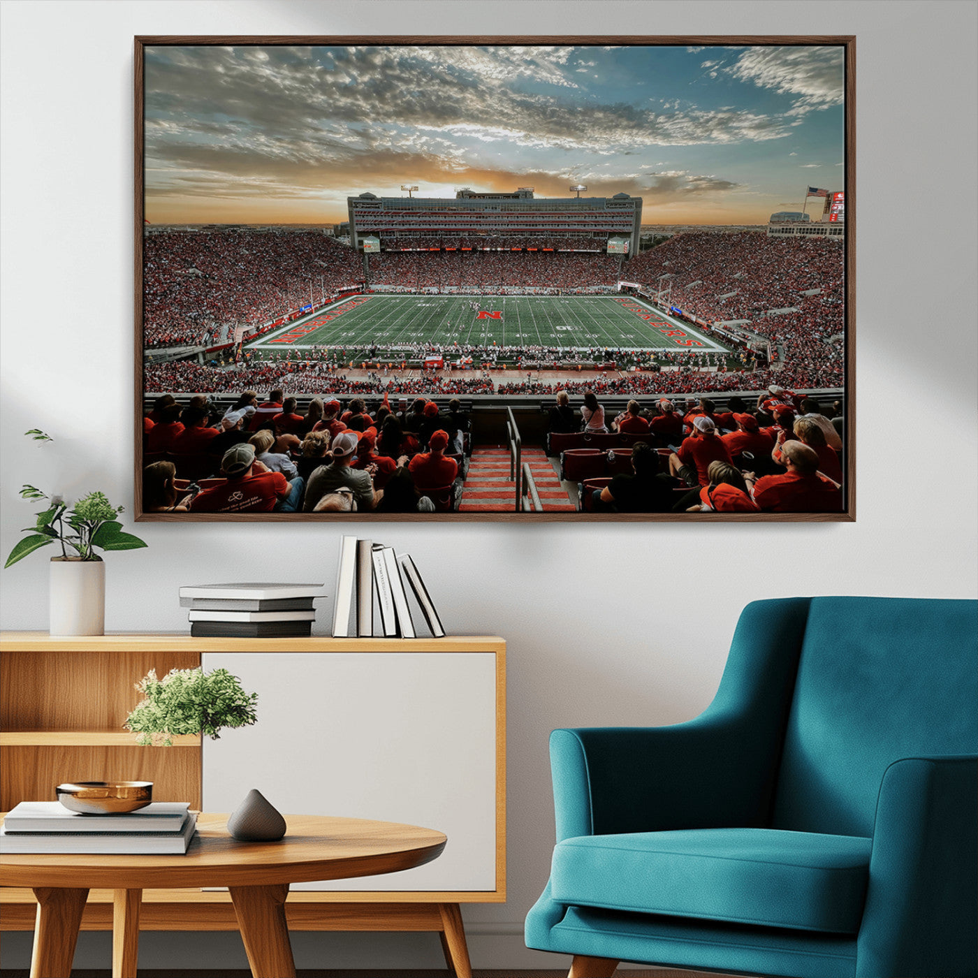 MGV-FC-36X24 - University of Nebraska Cornhuskers Football Team Print - Lincoln Memorial Stadium Art Canvas Print