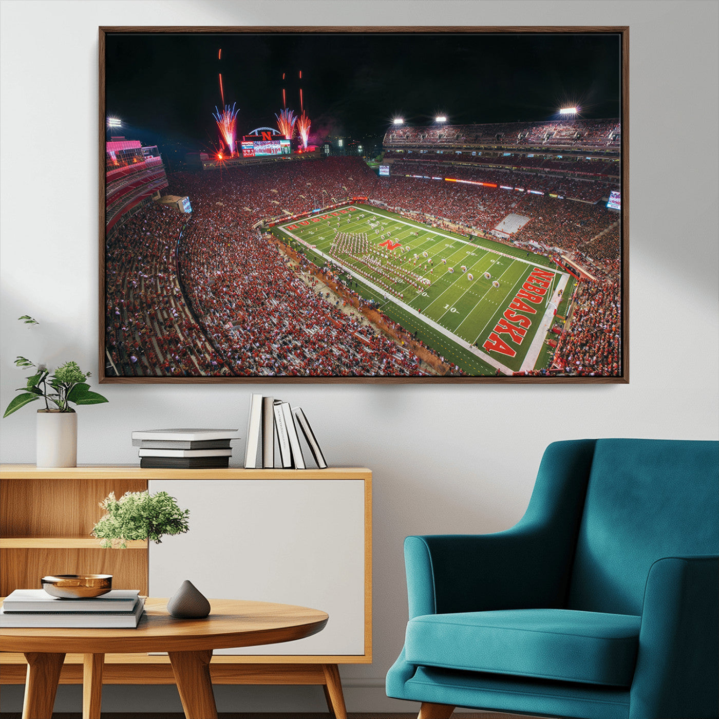 MGV-FC-36X24 - University of Nebraska Cornhuskers Football Team Print - Lincoln Memorial Stadium Wall Art Canvas