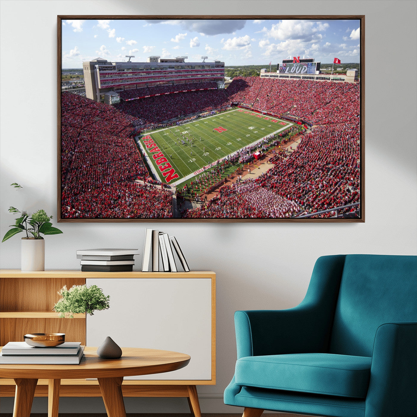 MGV-FC-36X24 - University of Nebraska Cornhuskers Football Team Print - Lincoln Memorial Stadium Wall Art Canvas