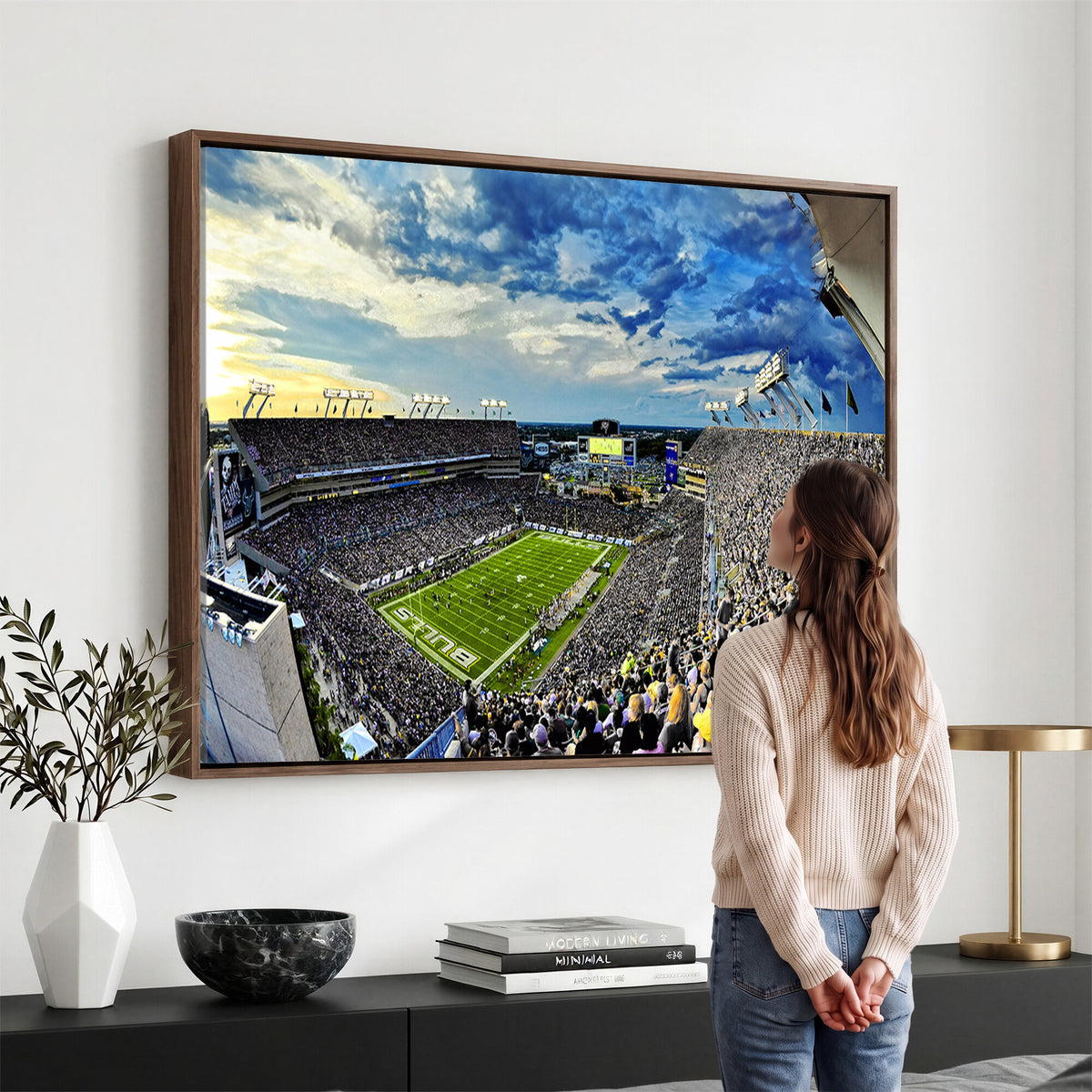 23788-MGV-CV-36X24 - Framed USF Bulls Football Team Print - Tampa Raymond James Stadium Wall Art Canvas Print