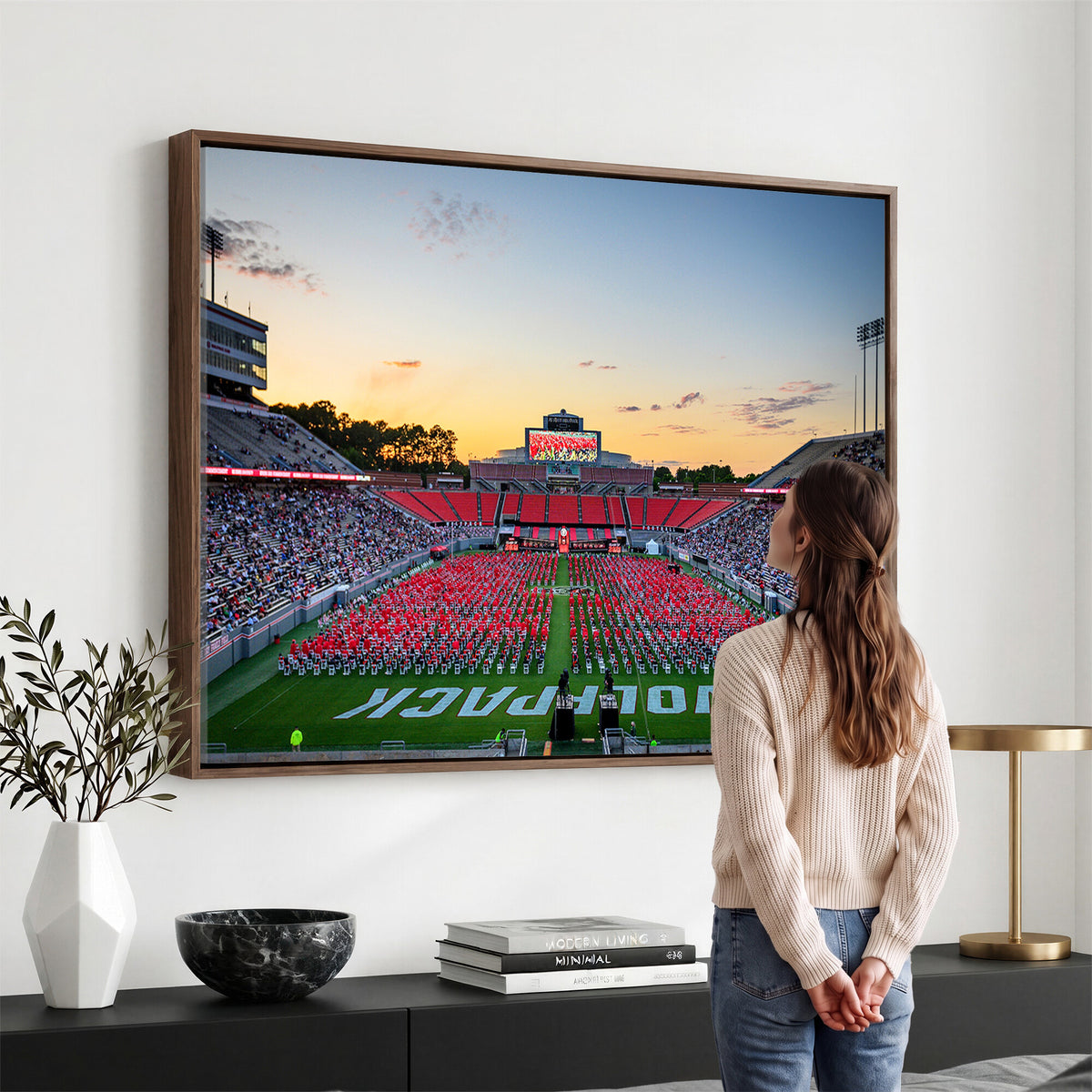 35266-MGV-CV-36X24 - NC State Wolfpack Football Team Print Wall Art - Raleigh Carter-Finley Stadium Wall Art Canvas Print