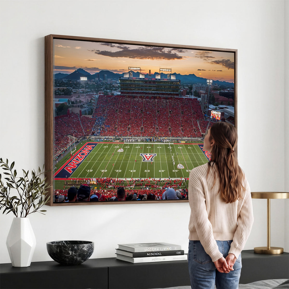 99722-MGV-CV-36X24 - Framed Arizona Wildcats Football Team Print - Tucson Arizona Stadium Wall Art Canvas Print