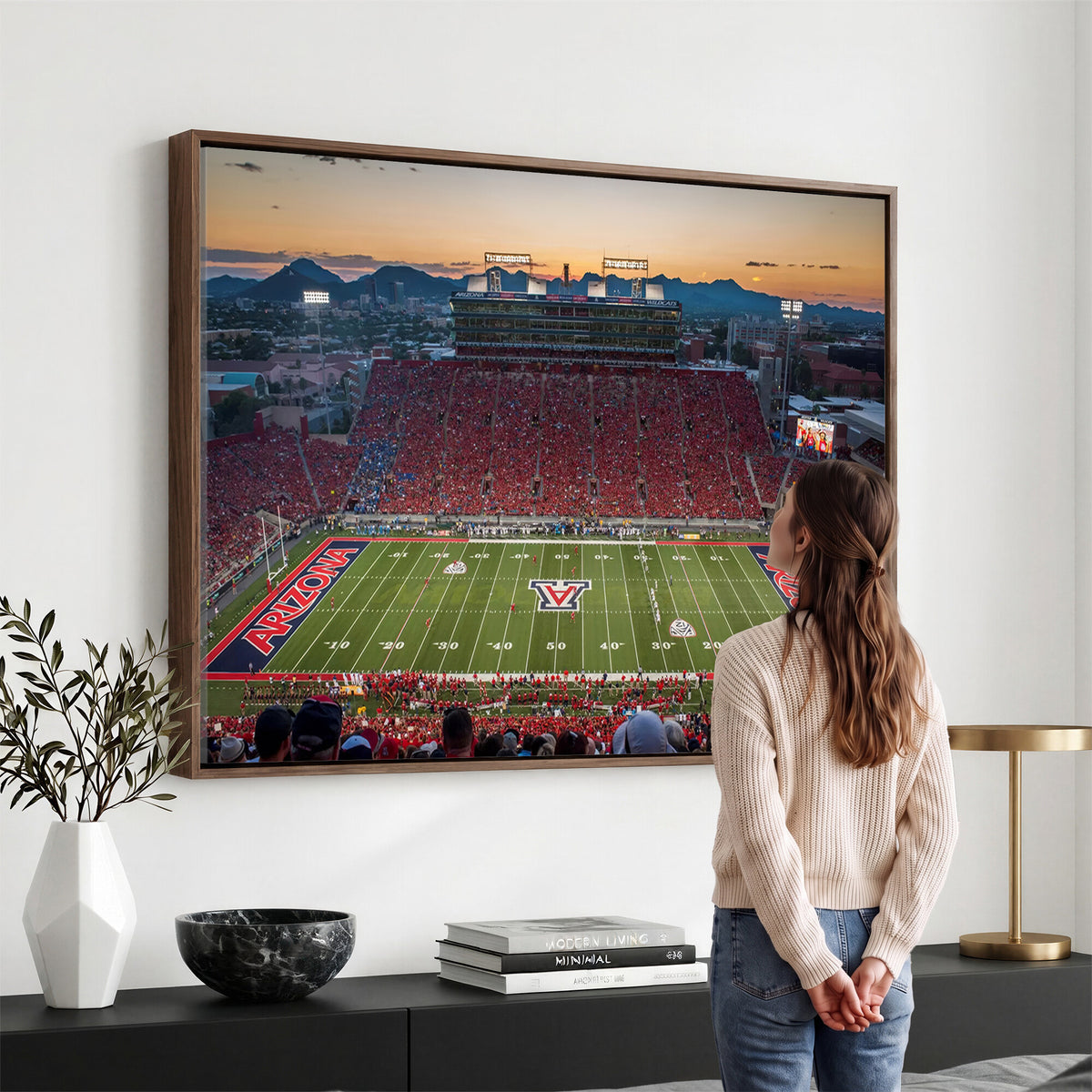 45563-MGV-CV-36X24 - Arizona Wildcats Football Team Print - Tucson Arizona Stadium Wall Art Canvas Print