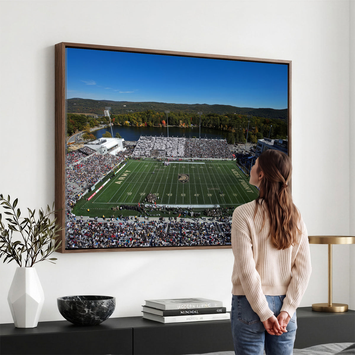 52056-MGV-CV-36X24 - Army Black Knights Football Team Print - West Point Michie Stadium Wall Art Canvas Print