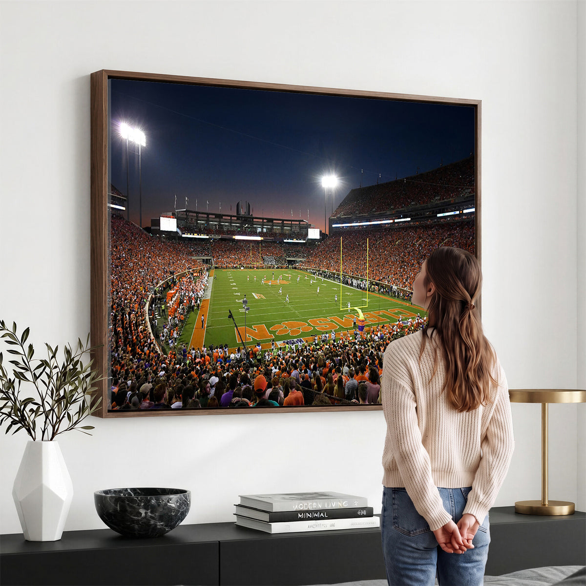 32340-MGV-CV-36X24 - Clemson University Tigers Art Print, Football Team Print