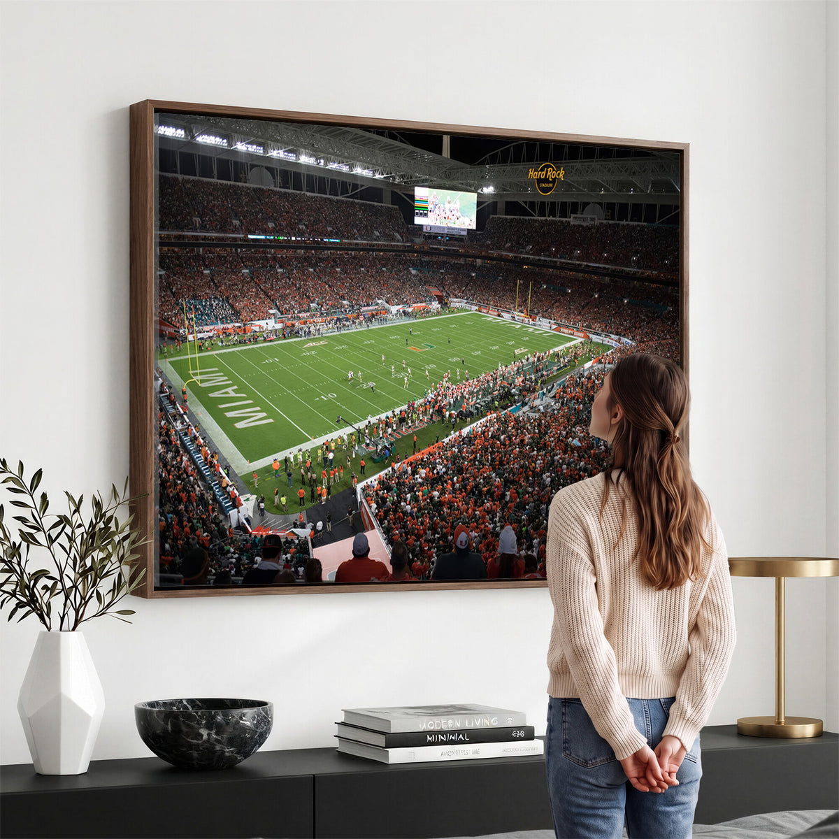 33698-PAN-FL-20X10 - Miami Hurricanes Football Team Print Canvas- Miami Hard Rock Stadium Wall Art Canvas Print