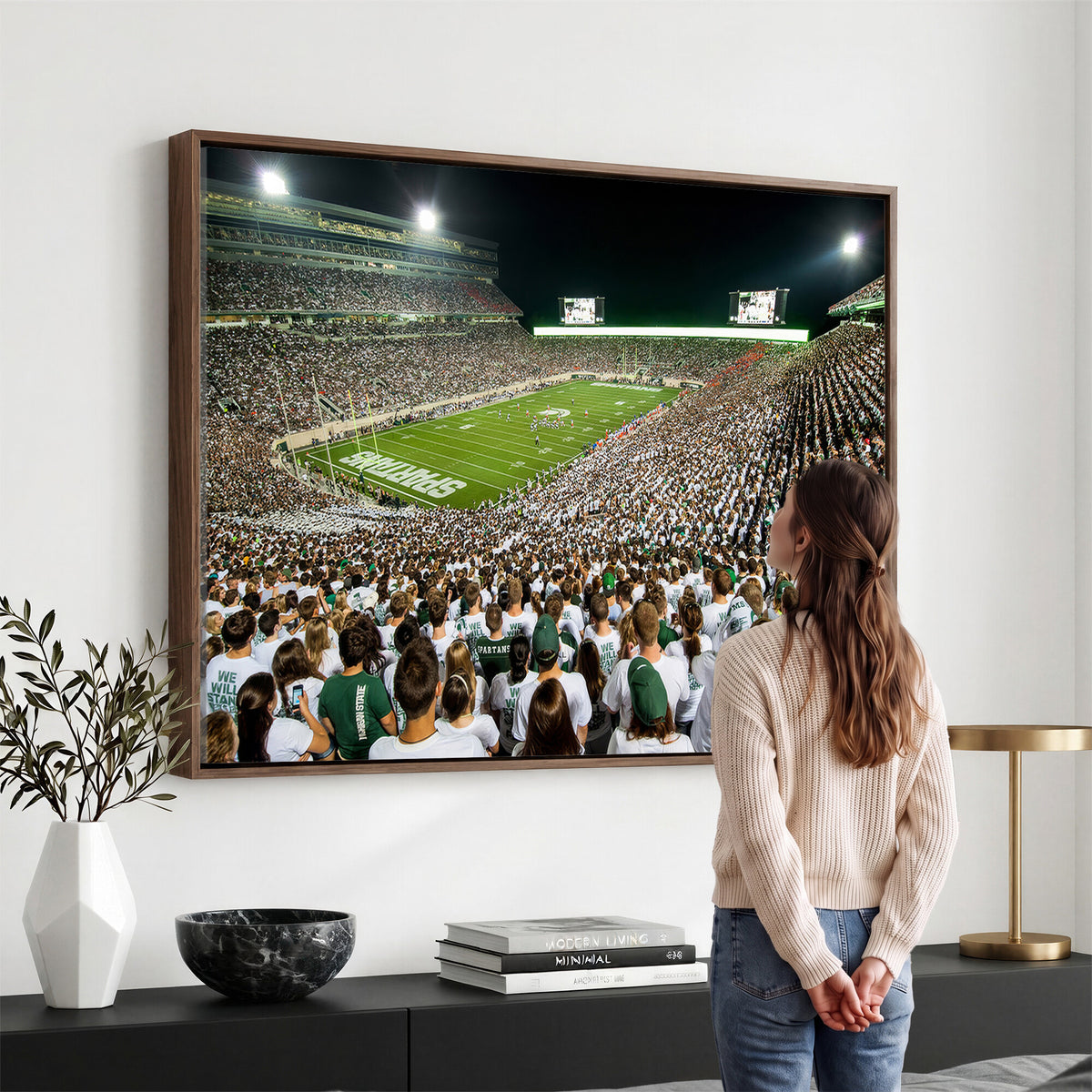 30457-PAN-FL-20X10 - Michigan State Spartans Football Canvas Print - East Lansing Spartan Stadium Wall Art Canvas Print