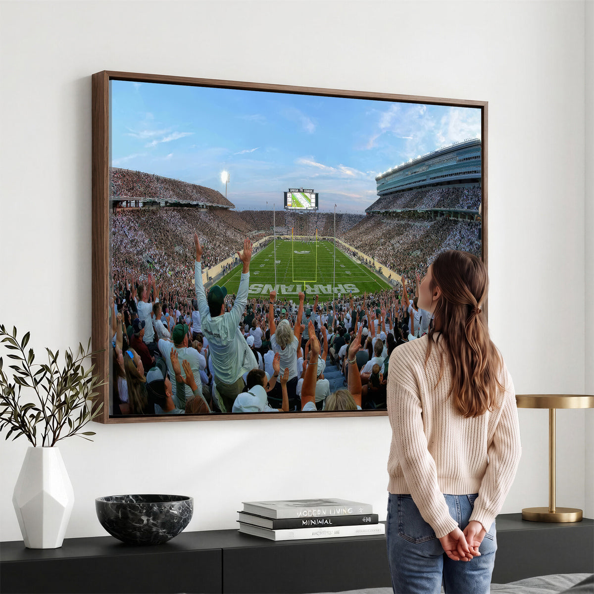 73105-PAN-FL-20X10 - Michigan State Spartans Football Team Art Print - East Lansing Spartan Stadium Wall Art Canvas Print