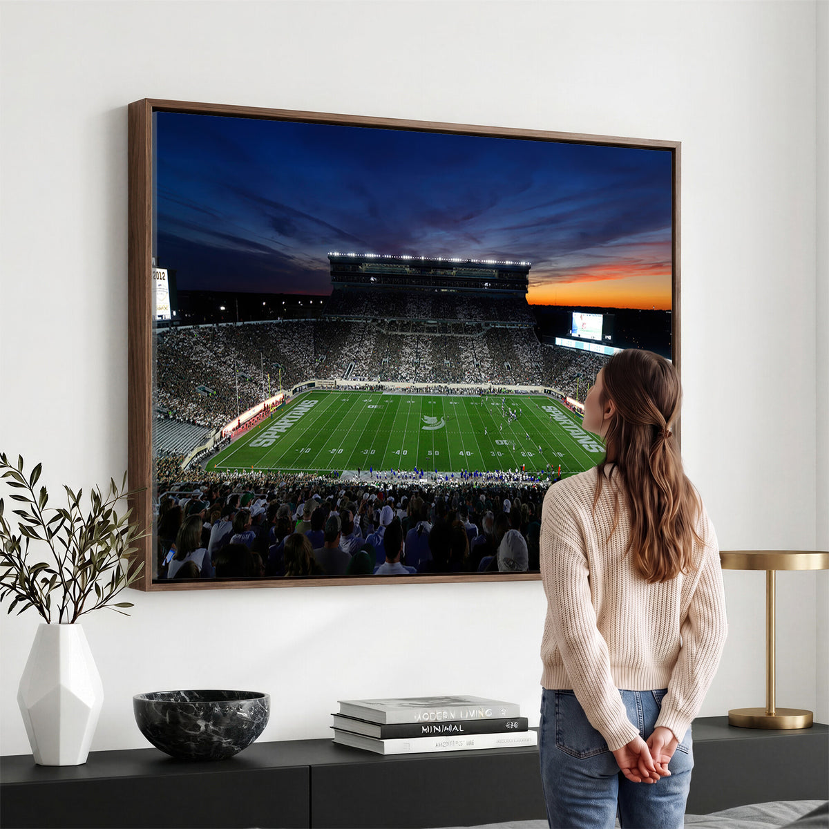 49074-PAN-FL-20X10 - Michigan State Spartans Football Team Print - East Lansing Spartan Stadium Canvas Print