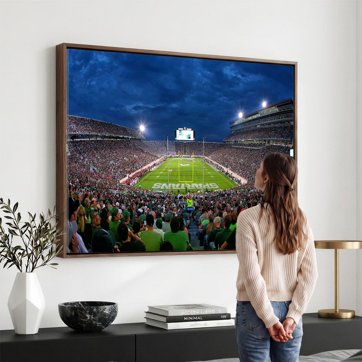 35248-PAN-FL-20X10 - Michigan State Spartans Football Team Print - East Lansing Spartan Stadium Wall Art Canvas Print