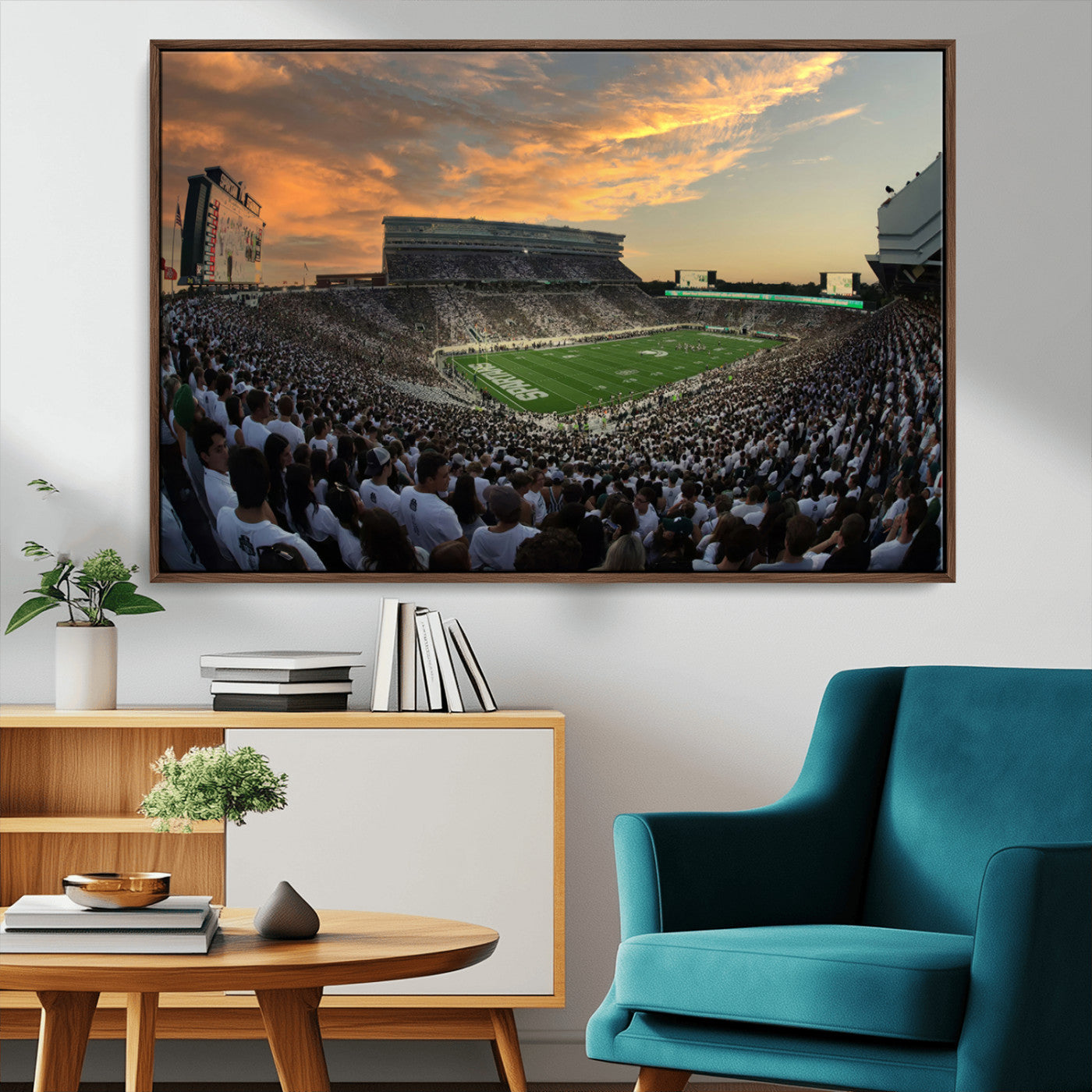 MGV-FC-36X24 - Michigan State Spartans Football Team Print - East Lansing Spartan Stadium Wall Art Canvas Print