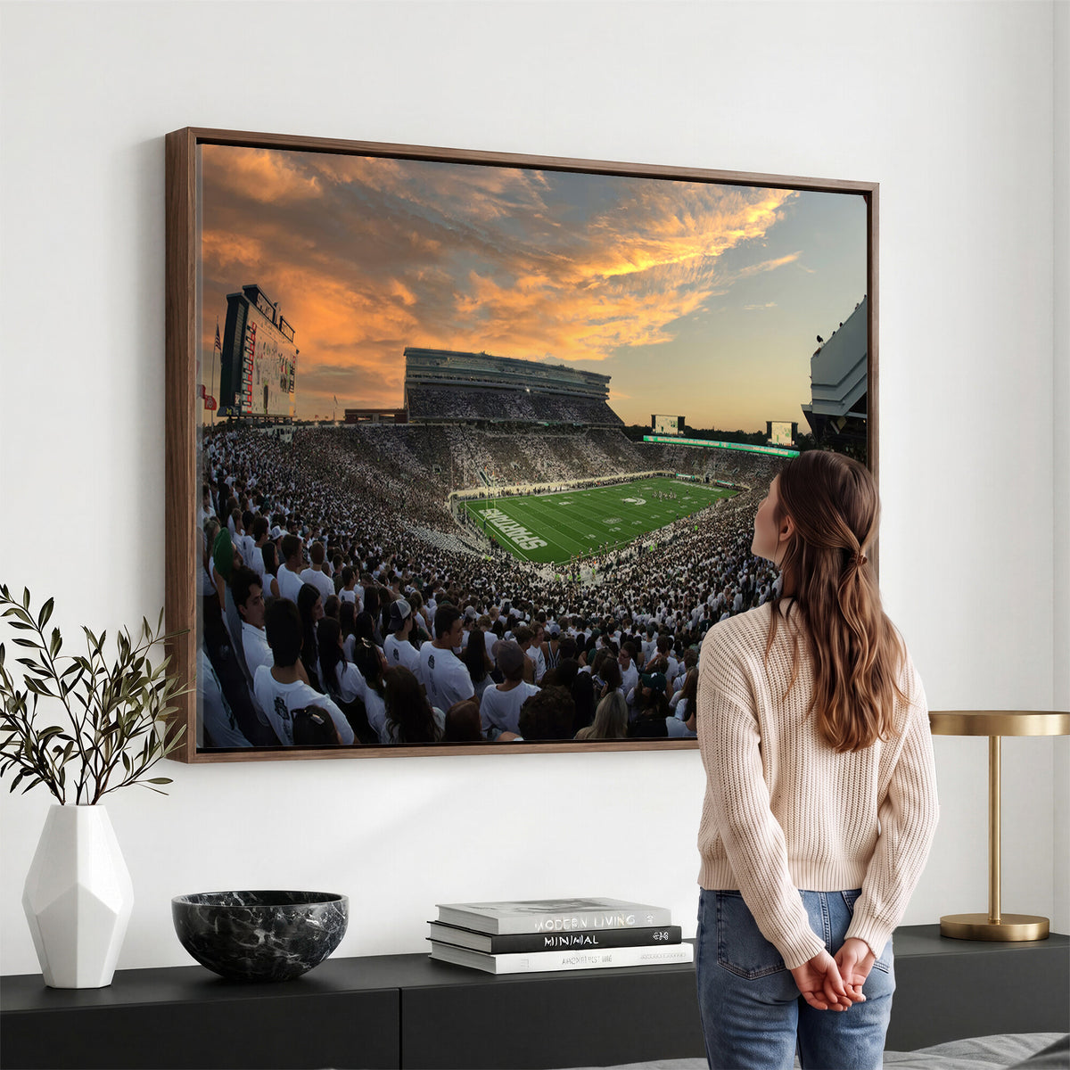 99155-PAN-FL-20X10 - Michigan State Spartans Football Team Print - East Lansing Spartan Stadium Wall Art Canvas Print