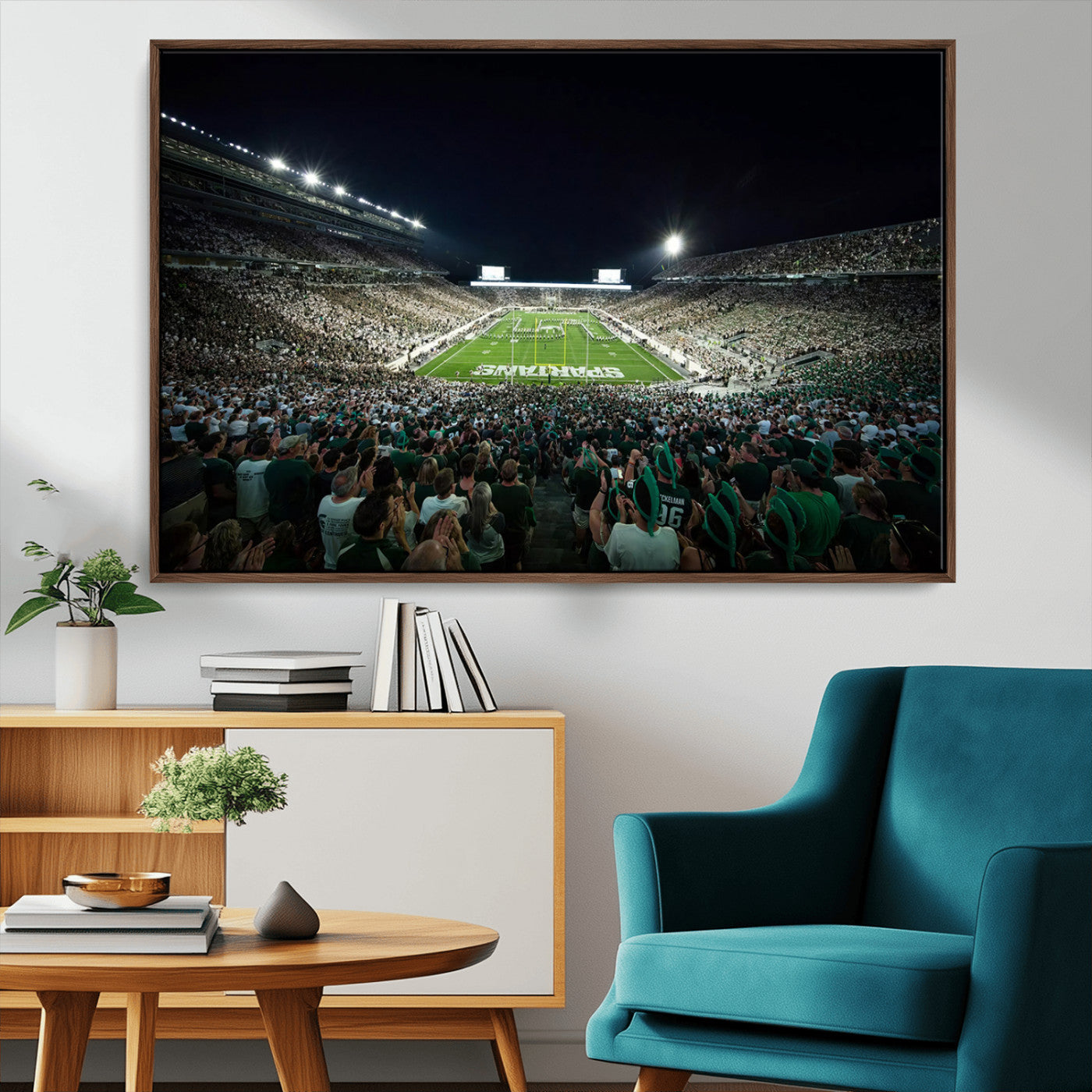 MGV-FC-36X24 - Framed Michigan State Spartans Football Team Print - East Lansing Spartan Stadium Wall Art Canvas