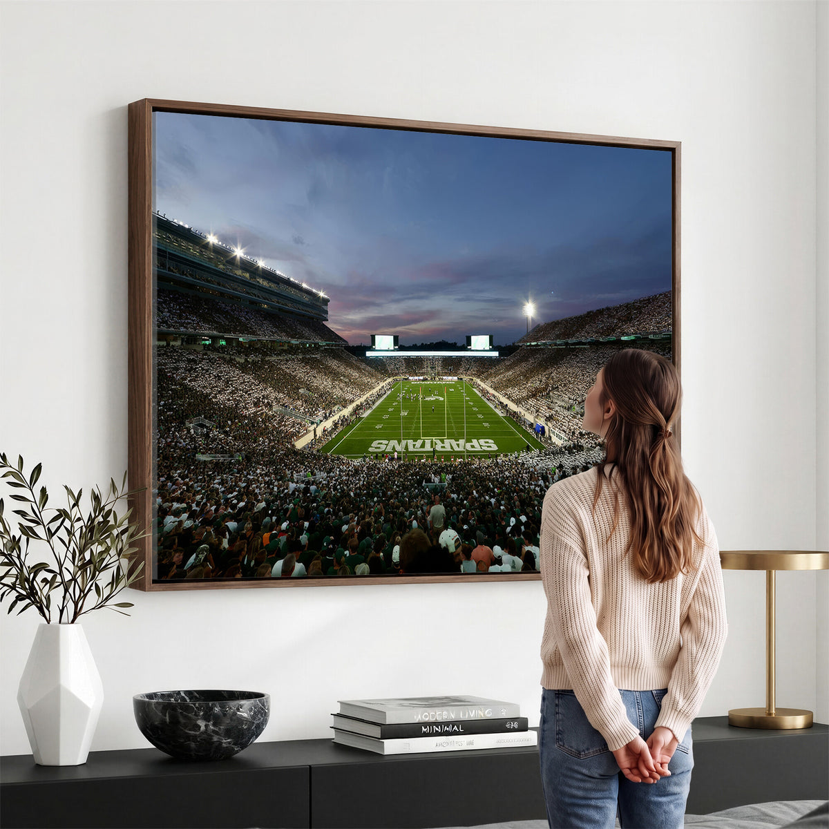 90831-PAN-FL-20X10 - Michigan State Spartans Football Team Print - East Lansing Spartan Stadium Canvas Print