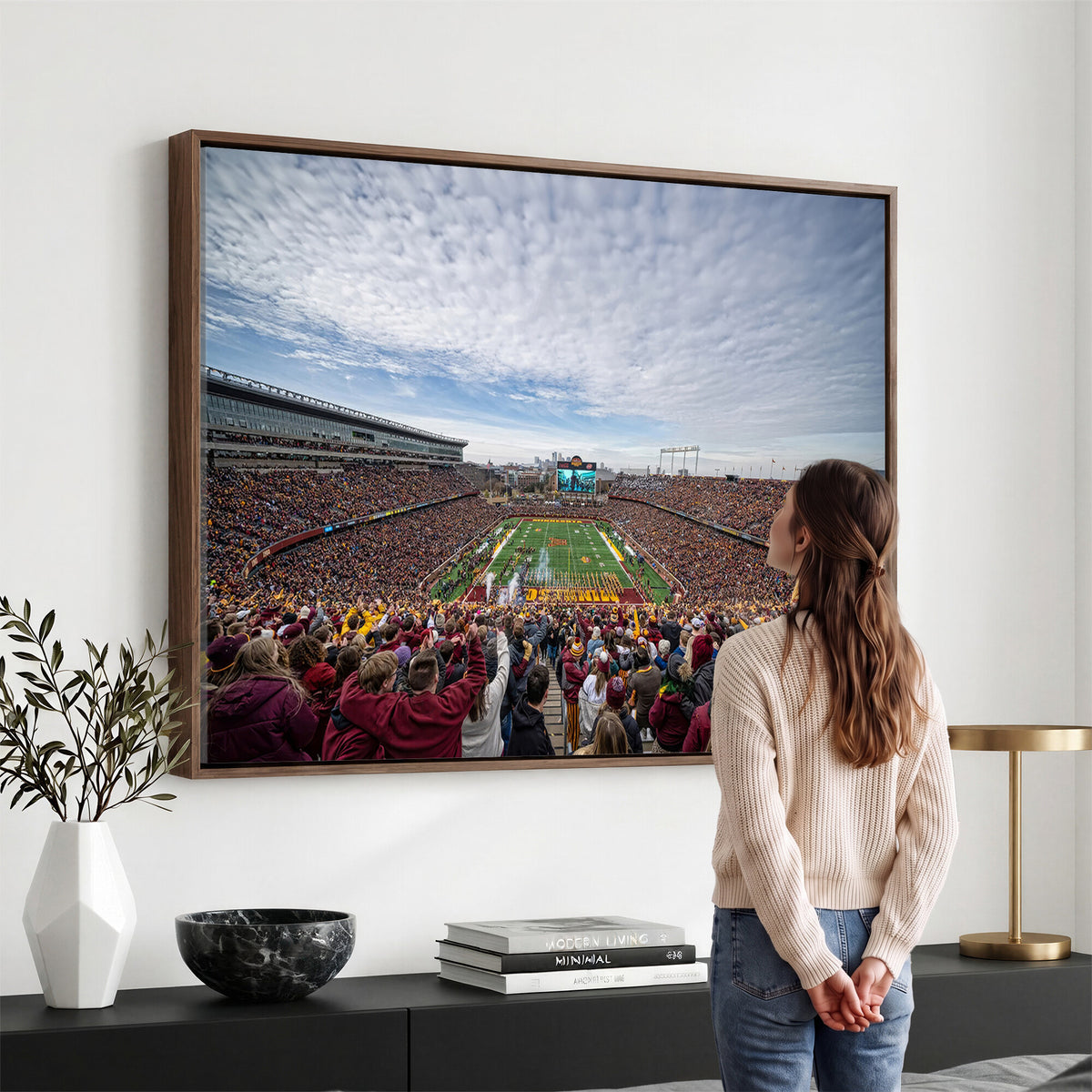 38459-PAN-FL-20X10 - University of Minnesota Golden Gophers Football Team Print - Minneapolis Huntington Bank Stadium Art