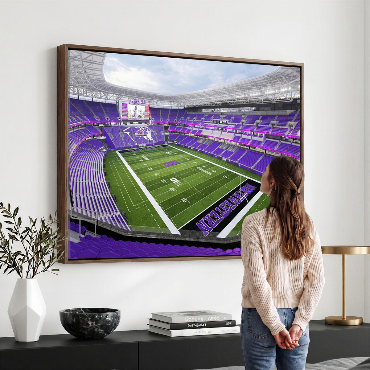 49190-MGV-CV-36X24 - Northwestern University Wildcats Football Team Print - Evanston Ryan Field Wall Art Canvas Print