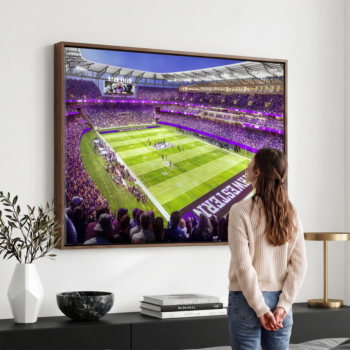 81245-MGV-CV-36X24 - Northwestern University Wildcats Football Team Print - Evanston Ryan Field Wall Art Canvas Print