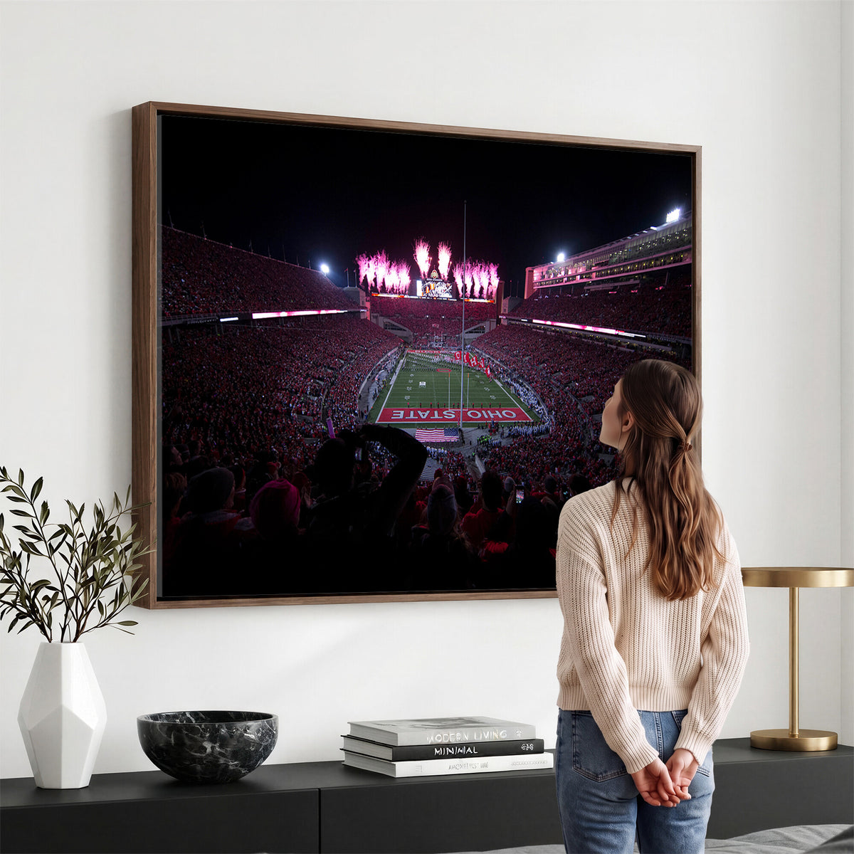 20483-PAN-FL-20X10 - Ohio State University Buckeyes Football Team Print - Columbus Ohio Stadium Wall Art Canvas Print