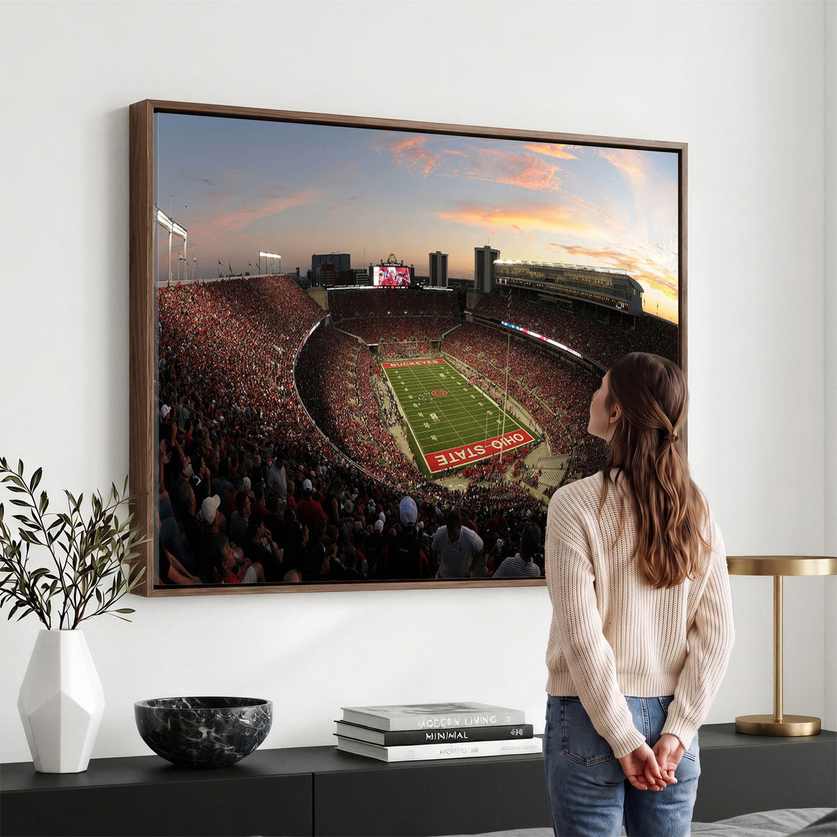 28825-PAN-FL-20X10 - Ohio State University Buckeyes Football Team Print - Columbus Ohio Stadium Wall Art Canvas Print