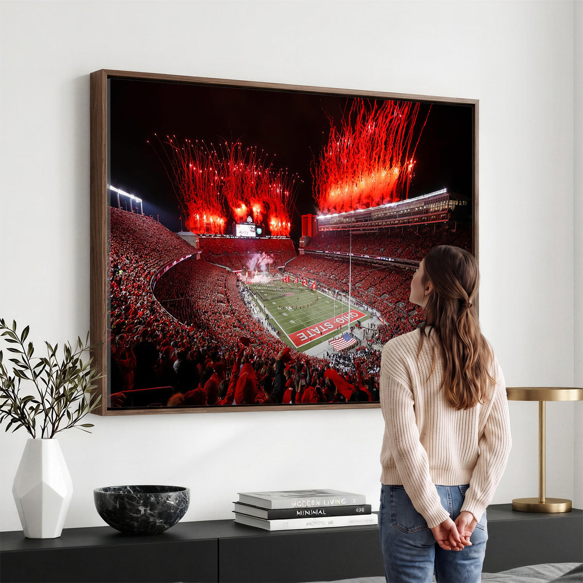 56909-PAN-FL-20X10 - Ohio State University Buckeyes Football Team Print - Columbus Ohio Stadium Wall Art Canvas Print